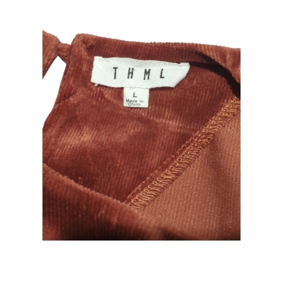 THML Large Rust Cordorouy Puff Sleeve Key Hole Neck Blouse 80's Vibe, Feminine - Picture 8 of 8